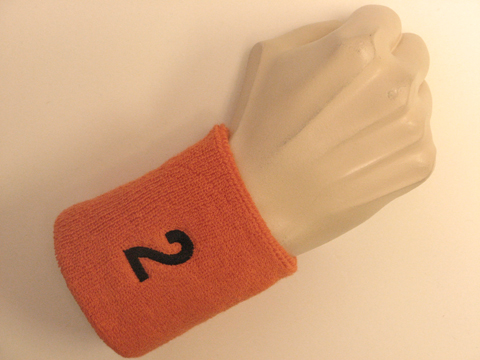 Orange wristband sweatband with number 2 two - Click Image to Close