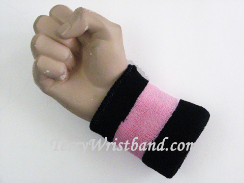 Light Pink and Black Striped Terry Wristband, 1PC