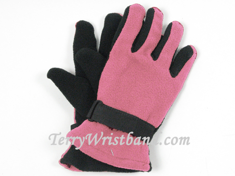 Pink Winter Fleece Glove with adjustable strap - Click Image to Close
