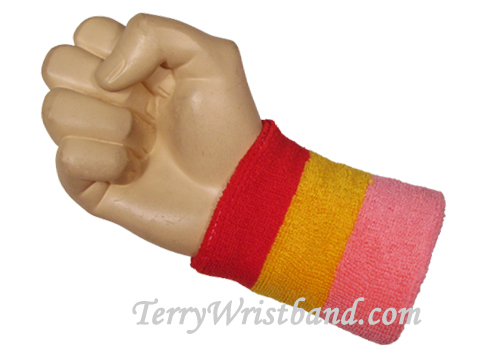 Pink/Gold Yellow/Red 3color wristband sweatband - Click Image to Close