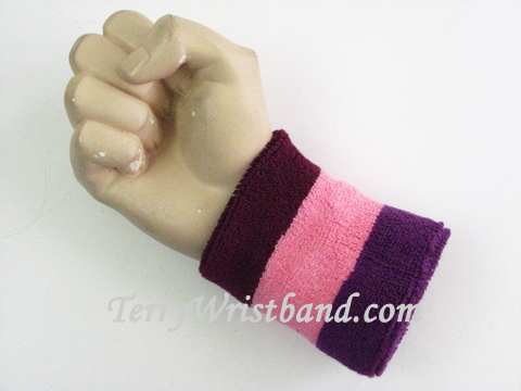 Maroon Pink Purple Stripe Terry Sport Wristband, Premium Quality - Click Image to Close