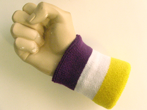 Purple white bright yellow wristband sweatband - Click Image to Close