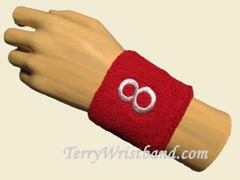 Red with White Number 8 youth wristband sweatband - Click Image to Close
