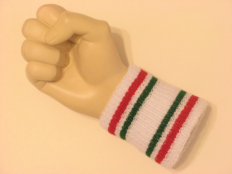 Red green striped white cheap terry wristband - Click Image to Close