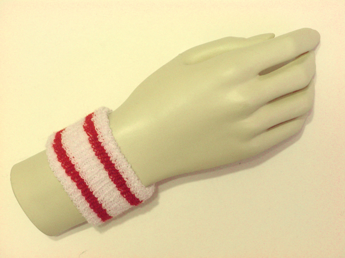 Red stripes in white cheap youth terry wristband - Click Image to Close