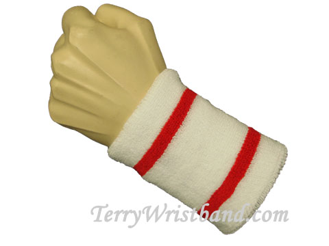 White with 2 Red Strips wristband sweatband