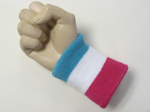 Sky blue white hot pink wristband sweatband - Click Image to Close