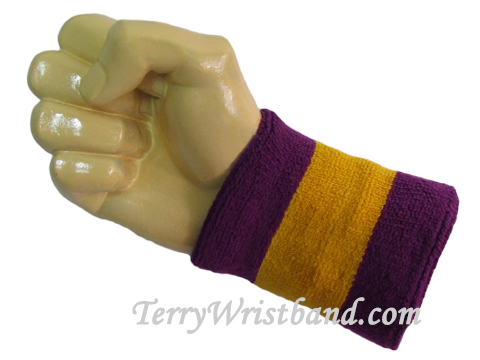 Gold Yellow / Purple Striped Terry Sport Wristband, 1PC - Click Image to Close