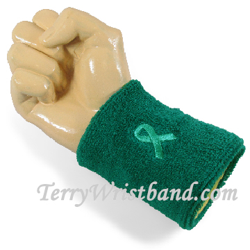 Teal Ovarian Cancer Awareness Terry Sport Wristband with Teal - Click Image to Close