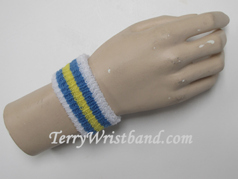 White cerulean blue yellow white kids cheap terry wristband - Click Image to Close