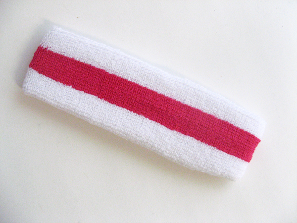 White Hot Pink White Stripe Terry Head Band - Click Image to Close