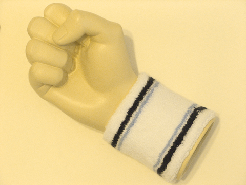 White with navy light blue stripe tennis wristband sweatband