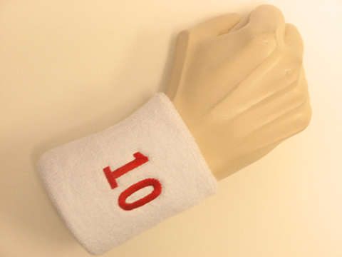 White wristband sweatband with number 10 ten - Click Image to Close