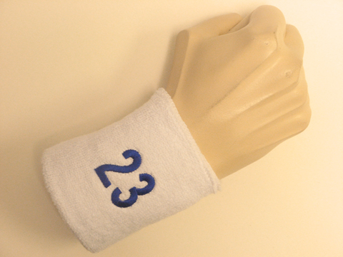 White wristband sweatband with number 23