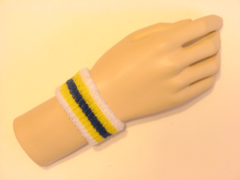 White yellow blue yellow white kids cheap terry wristband - Click Image to Close