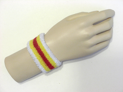 White yellow red yellow white kids cheap terry wristband - Click Image to Close