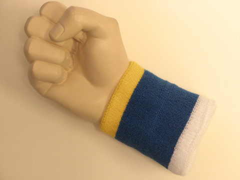 Yellow blue white cheap terry wristband sweatband - Click Image to Close