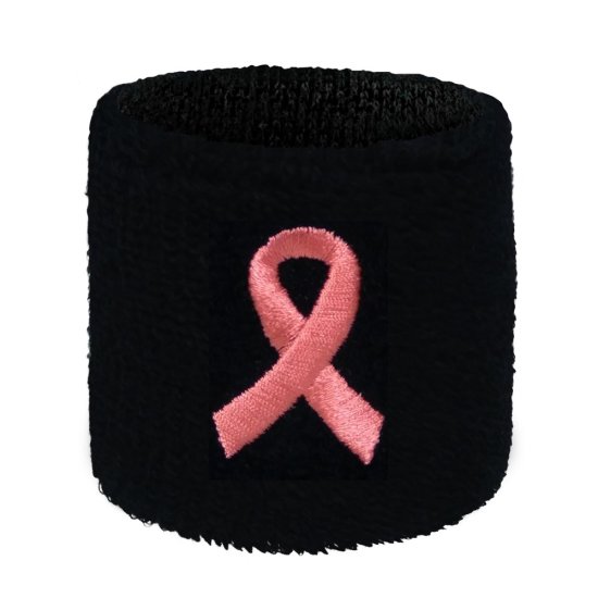 Breast Cancer Awareness Ribbon Black Terry Wristband 1Piece