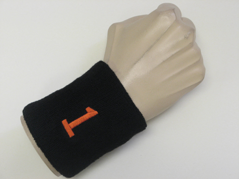 Black wristband sweatband with number 1 one - Click Image to Close