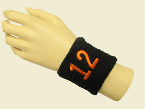 Black youth wristband sweatband with number 12 Twelve - Click Image to Close