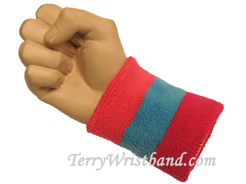 Bright pink, Sky Blue, Hot Pink 3color Striped Wristband - Click Image to Close