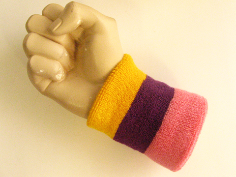 Golden yellow purple pink wristband sweatband - Click Image to Close