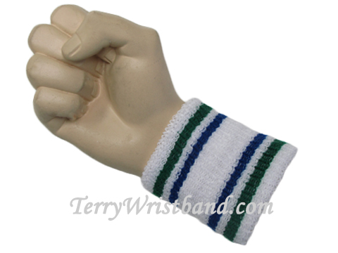 Green blue striped white cheap terry wristband - Click Image to Close