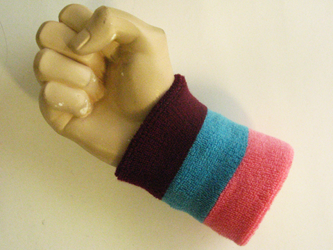 Maroon sky blue pink wristband sweatband - Click Image to Close