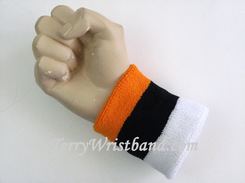 Light Orange Black White Stripe Terry Wristband -Premium Quality - Click Image to Close