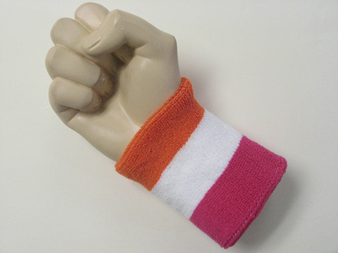Dark orange white hot pink wristband sweatband - Click Image to Close