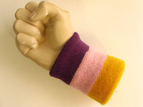 Purple light pink golden yellow wristband sweatband - Click Image to Close