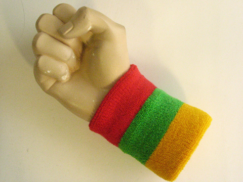 Red bright green golden yellow wristband sweatband - Click Image to Close